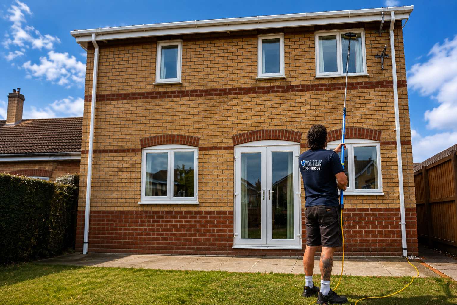 Logan from Elite Window Cleaning cleaning exterior windows