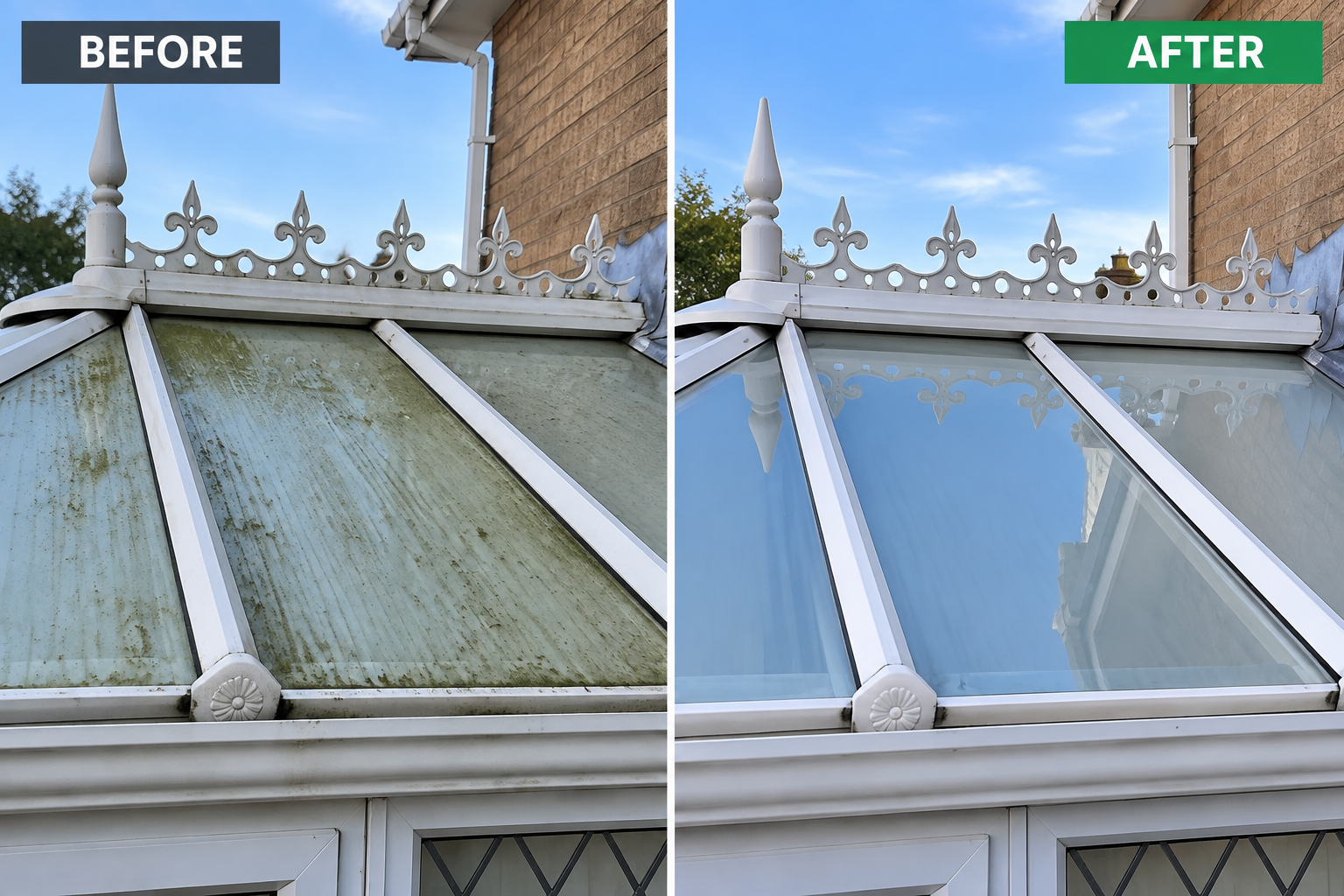 Conservatory roof cleaning before and after